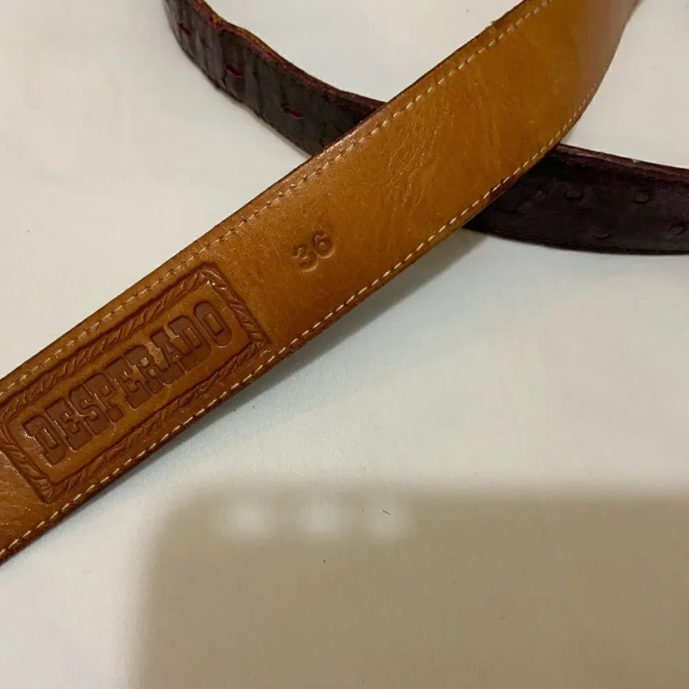 Desperado, Genuine Ostrich Belt, size 36 burgundy no buckle